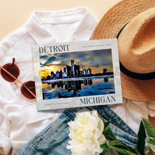 Sunset Reflections: Detroit Skyline Postcard