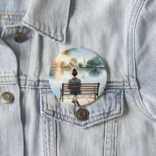 Sunset Reflections Lake Scene 7.5 Cm Round Badge (In Situ)