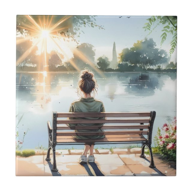 Sunset Reflections Lake Scene Tile (Front)