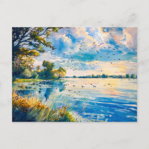 Sunset Reflections on Havel Havelland Watercolor Postcard