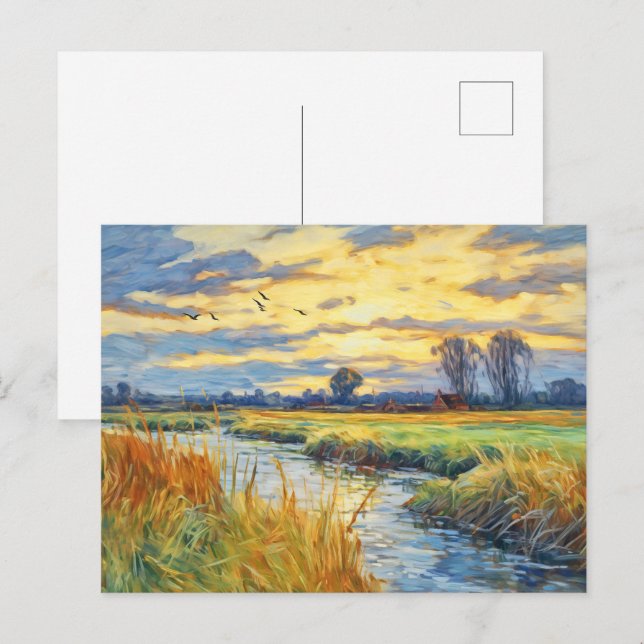 Sunset Reflections on the Havel River Postcard (Front/Back)