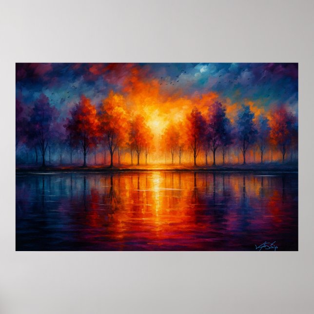 Sunset Reflections Over Autumn Lake Poster (Front)