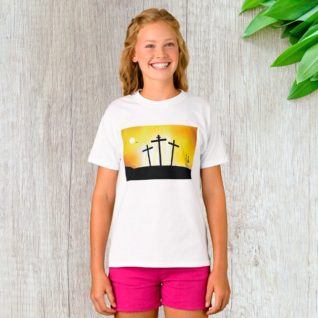 Sunset Religious Crosses Girls T-Shirt (Creator Uploaded)