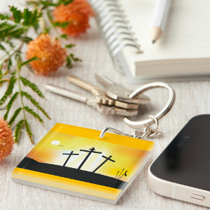 Sunset Religious Crosses  Key Ring