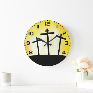 Sunset Religious Crosses  Large Clock