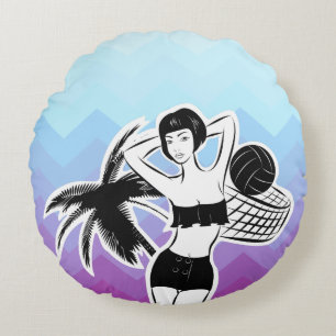 Sunset Resort Chevron Print Round Cushion