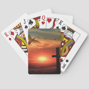 Sunset Resurrection Dove and Cross Playing Cards