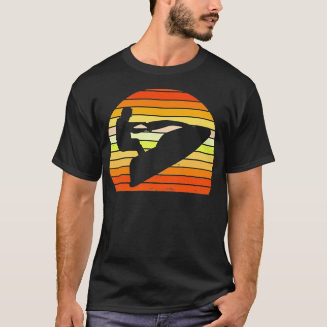 Sunset Retro Jet Ski Jet Boat Water Sports Premium T-Shirt (Front)