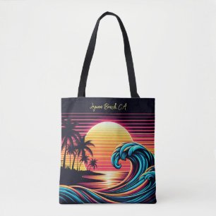 Sunset Retro Surf Wave Tote Bag