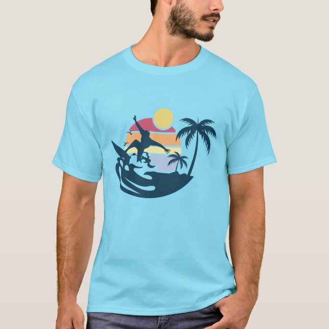 Sunset Retro Surfing Surf Beach Summer Vibes Surf T-Shirt (Front)