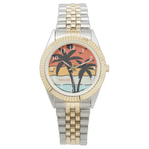 Sunset Retro Vintage Beach Palm Tree  Watch