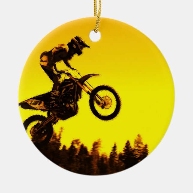 Sunset Ride   -  Motocross Rider Ceramic Tree Decoration (Front)