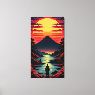 Sunset River With Volcano Canvas Print