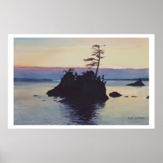"Sunset Rockaway Beach" Watercolor Painting Poster