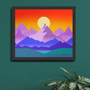 Sunset Rocky Mountain Landscape Illustration Poster