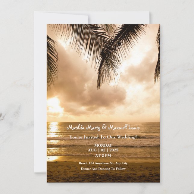 Sunset Romance: Beach Wedding Invitation (Front)