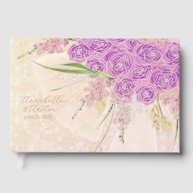 Sunset Rose Blush bow Bouquet Guest Book (Front)