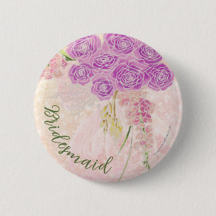 Sunset rose Blush sheer bow Bouquet bridesmaid  6 Cm Round Badge