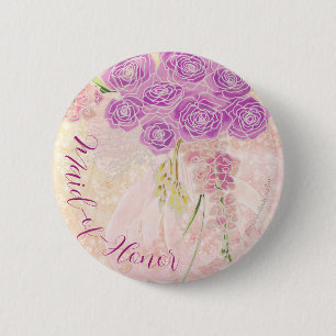 Sunset rose Blush sheer bow Bouquet Maid-of-Honour 6 Cm Round Badge