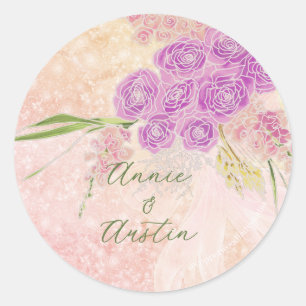 Sunset Rose-Coquette blush bow Bouquet Classic Round Sticker