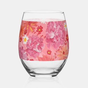 Sunset Rose Floral Stemless Wine Glass