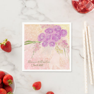 Sunset rose hand paint Coquette Blush bow Bouquet  Napkin