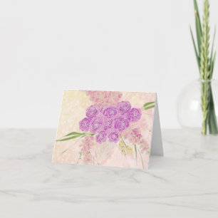 Sunset rose Sheer peach bow and Bouquet Thank You Card