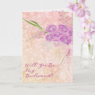 Sunset rose Will You Be My Bridesmaid bow Bouquet Card