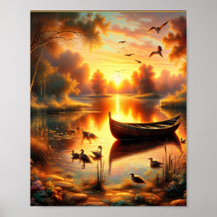 Sunset Rowboat Digital Poster