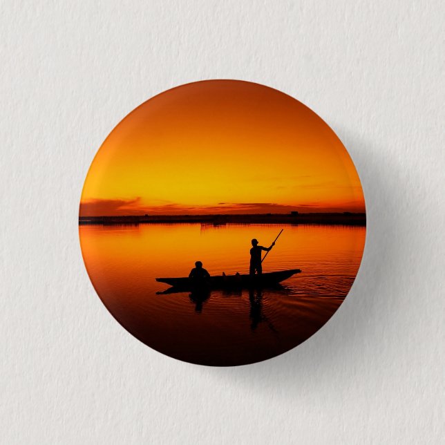 Sunset, Rowing Boat Silhouette-16497 3 Cm Round Badge (Front)