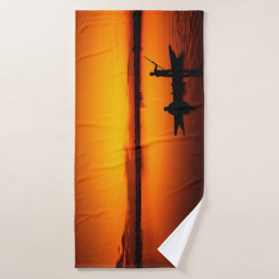 Sunset, Rowing Boat Silhouette-16497 Bath Towel
