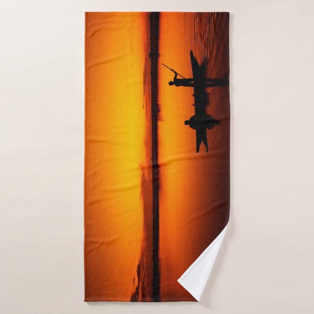 Sunset, Rowing Boat Silhouette-16497 Bath Towel (Bath Towel)