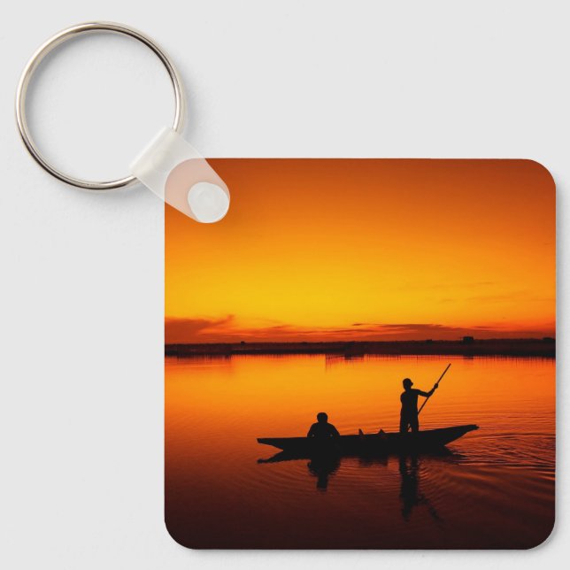 Sunset, Rowing Boat Silhouette-16497 Key Ring (Front)