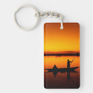 Sunset, Rowing Boat Silhouette-16497 Key Ring