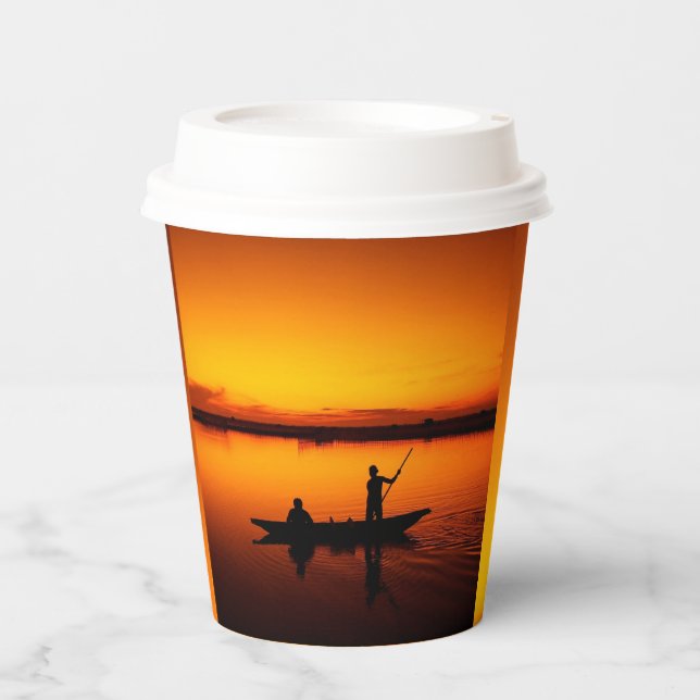 Sunset, Rowing Boat Silhouette-16497 Paper Cups (Front)