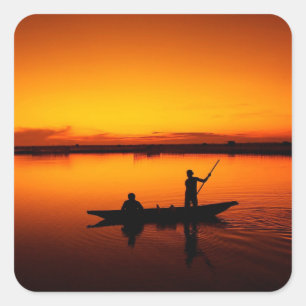 Sunset, Rowing Boat Silhouette-16497 Square Sticker