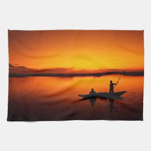 Sunset, Rowing Boat Silhouette-16497 Tea Towel