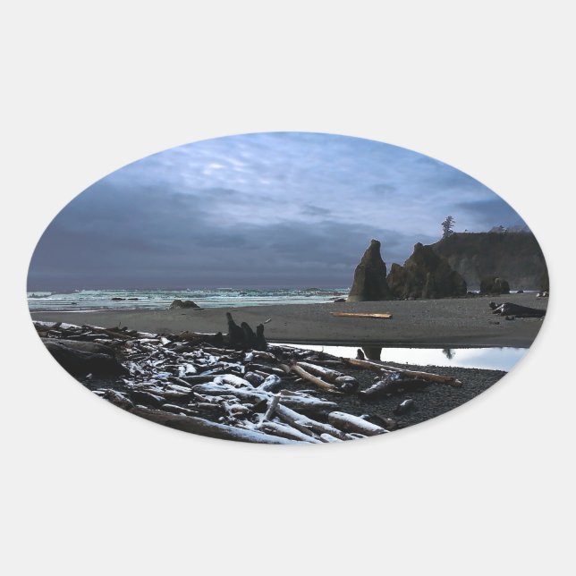 Sunset Ruby Beach Olympic National Park Oval Sticker (Front)