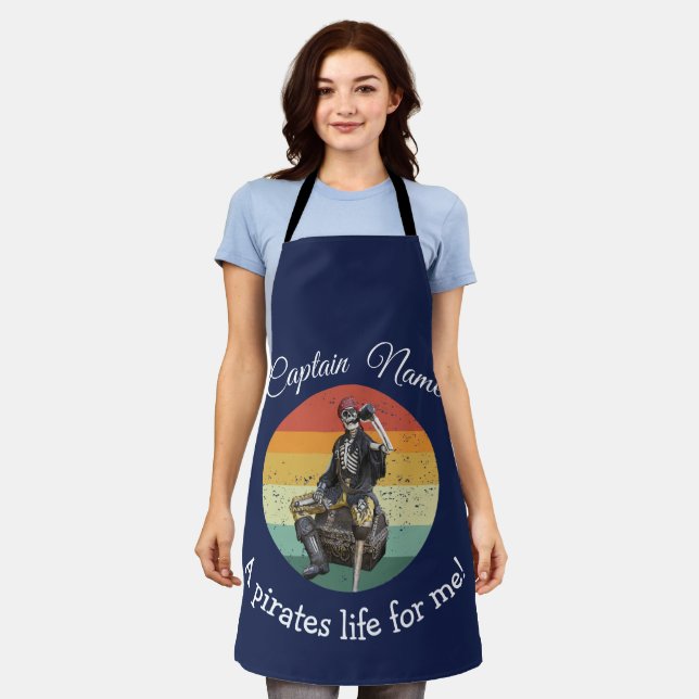 Sunset Rum Skeleton Pirate Party Apron (Worn)