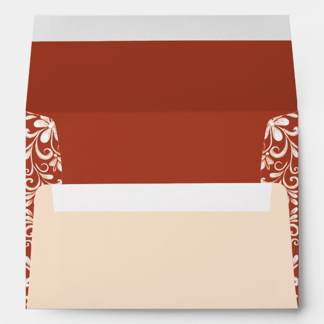 Sunset Rust Red Shabby Chic Wedding Envelope (Back (Bottom))