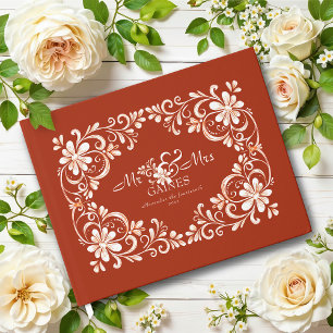 Sunset Rust Red Shabby Chic Wedding Guest Book
