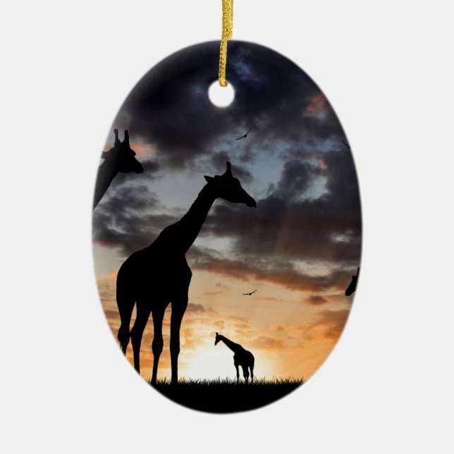 sunset safari wild animal giraffe silhouette ceramic tree decoration (Front)