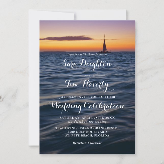 Sunset Sail Contemporary Nautical Wedding Invite (Front)
