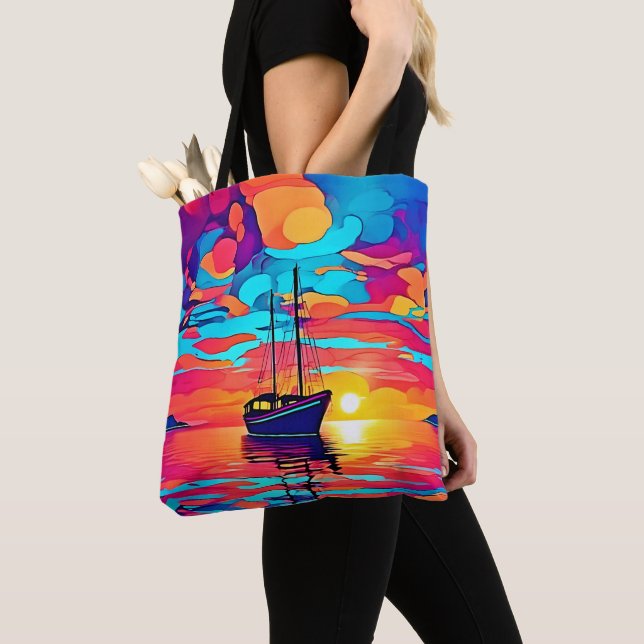 Sunset Sailboat Dreamscape Tote Bag (Close Up)