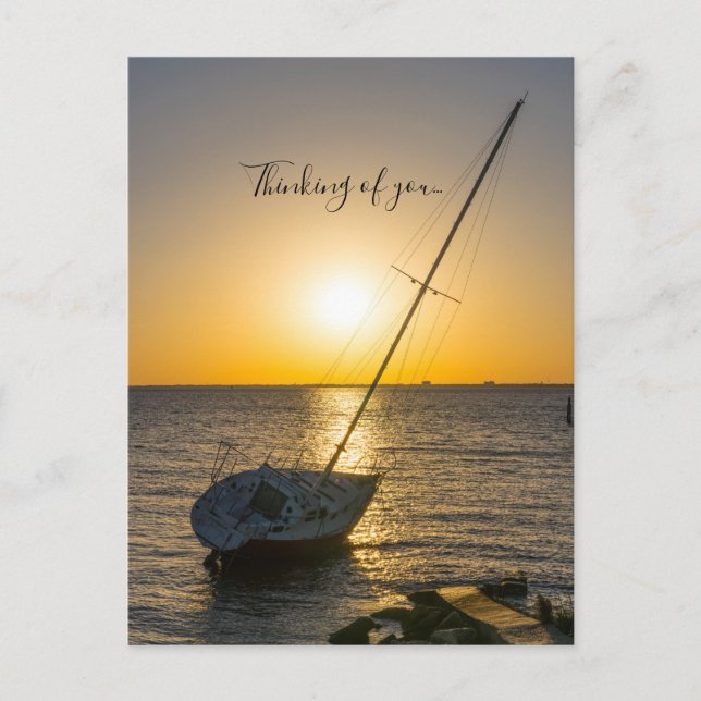 Sunset Sailboat Shipwreck Gulf Breeze Thinking Postcard (Front)
