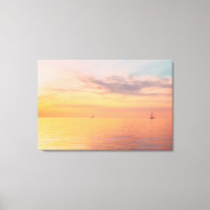Sunset Sailboats Calm Ocean Horizon Glow Canvas Print
