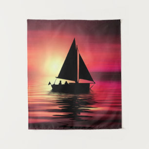 Sunset, Sailing Boat in The Sea-39186 Tapestry