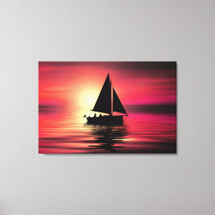Sunset Sailing Boat On The Sea Art Design Canvas Print