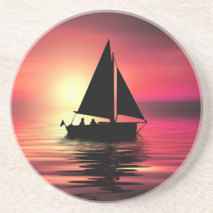 Sunset Sailing Boat On The Sea Art Design Coaster
