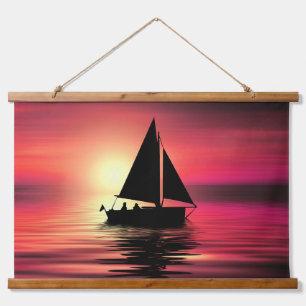 Sunset Sailing Boat On The Sea Art Design Hanging Tapestry